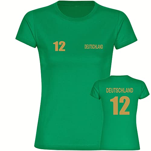 VIMAVERTRIEB® Damen T-Shirt Deutschland - Trikot 12 - Druck: Gold metallik - Frauen Shirt Fanartikel - Größe: M grün von VIMAVERTRIEB