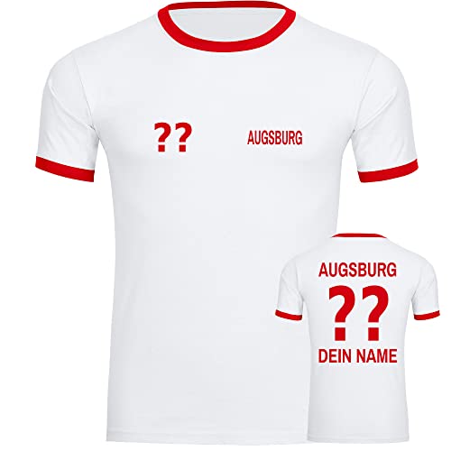 VIMAVERTRIEB® Herren Kontrast T-Shirt Augsburg - Trikot mit Deinem Namen und Nummer - Druck: rot - Männer Shirt Fußball Fanartikel Fanshop - Größe: XXL weiß/rot von VIMAVERTRIEB