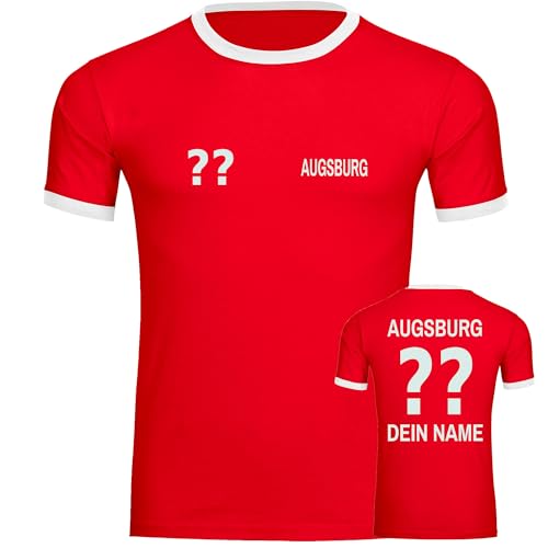 VIMAVERTRIEB® Herren Kontrast T-Shirt Augsburg - Trikot mit Deinem Namen und Nummer - Druck: weiß - Männer Shirt Fußball Fanartikel Fanshop - Größe: XXL rot/weiß von VIMAVERTRIEB