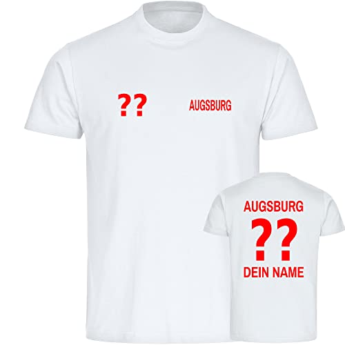 VIMAVERTRIEB® Herren T-Shirt Augsburg - Trikot mit Deinem Namen und Nummer - Druck: rot - Männer Shirt Fußball Fanartikel Fanshop - Größe: 4XL weiß von VIMAVERTRIEB