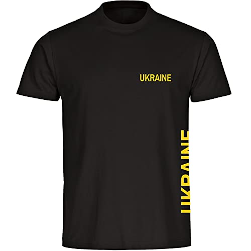 VIMAVERTRIEB® Herren T-Shirt Ukraine - Brust & Seite - Druck: gelb - Männer Shirt Fußball Fanartikel Fanshop - Größe: S schwarz von VIMAVERTRIEB