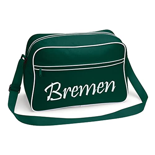 VIMAVERTRIEB® Retrotasche breit Bremen - Schriftzug - Druck: weiß - Tasche Umhängetasche Fußball Fanartikel Fanshop - grün/weiß von VIMAVERTRIEB