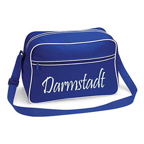 VIMAVERTRIEB® Retrotasche breit Darmstadt - Schriftzug - Druck: weiß - Tasche Umhängetasche Fußball Fanartikel Fanshop - blau/weiß von VIMAVERTRIEB