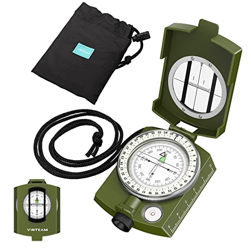 VINTEAM Marschkompass Militär Kompass Premiun Stabil Peilkompass Portable Wasserdicht Navigation Gerät Genau Taschenkompass mit Tasche und Schlüsselband für Camping Wandern von VINTEAM