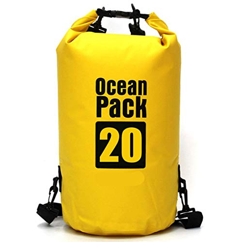 VIONNPPT Wasserfeste Ocean Pack Trockensack, Dry Bag wasserdichte Packsack/Trockentasche, Verstellbarer Schultergurt Inklusive, Geeignet für Boot Rafting Schwimmen Wassersport (Gelb, 20L) von VIONNPPT