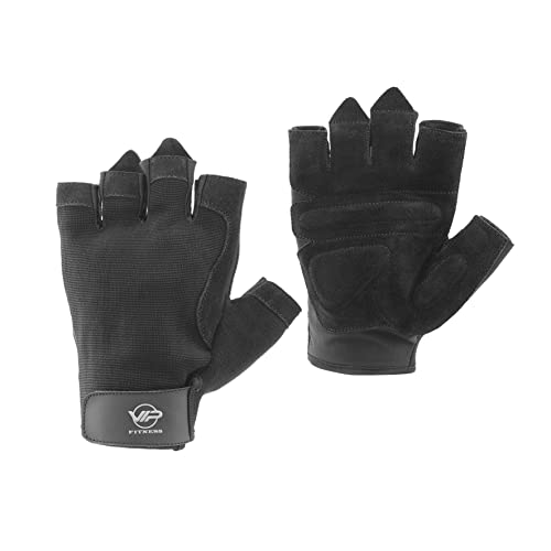 VIP Levo Herren Damen Leder Atmungsaktiv Gewichtheben Fitness Training Handschuhe Gepolstert Extra Grip Handflächenschutz Fitness Workout Handschuhe, Größe L, Schwarz von VIP