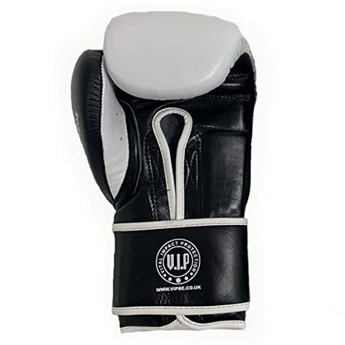 VIP Vital Impact Protection Herren Boxhandschuhe Pugilem 2 Leder Klettverschluss Boxhandschuhe Sparring Wettkampf MMA Kampfsport Fitness Pro Sparring Boxhandschuhe Weiß/Schwarz, 400 g von VIP