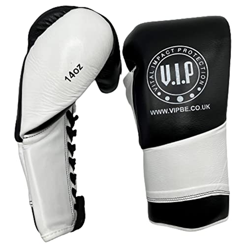 VIP Unisex Athena 2 Boxhandschuhe, Leder, geschnürt, für Kampfsport, Fitness, Pro Sparring, Weiß/Schwarz, 473 g von VIP