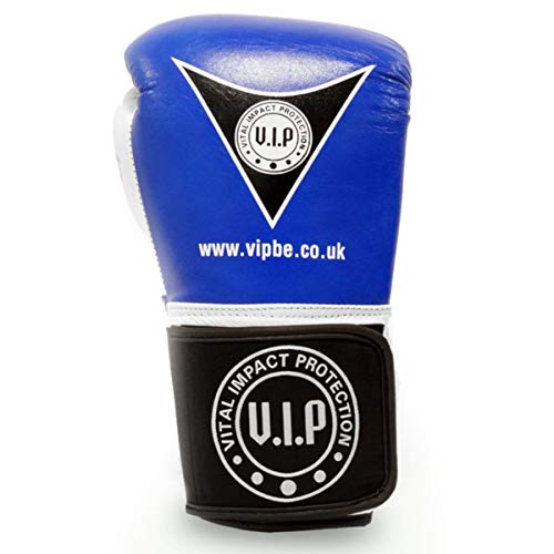 VIP Vital Impact Protection Fortis Leder-Boxhandschuhe, MMA, Kampfsport, Fitness, Zwischen-Sparring, Handschuhe, blau/weiß, 400 g von VIP