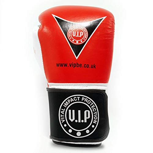 VIP Vital Impact Protection Potentia Leder-Boxhandschuhe, MMA, Kampfsport, Fitness, Zwischenhandschuh, Sparring, Handschuhe, rot/weiß, 400 g von VIP