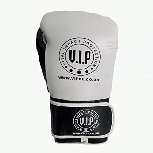 VIP Vital Impact Protection Pugilem 2 Leder-Boxhandschuhe MMA Kampfsport Fitness Mittleres Training Handschuhe Fäustlinge, weiß/schwarz, 10 oz von VIP