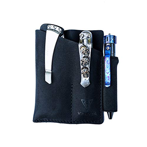 VIPERADE PJ12 EDC Lederscheide Multitoolscheide Werkzeugholster Messergürtelscheide Taschenlampenscheide für Leatherman Multitools Messerscheide handgefertigte Organizerscheide mit 3 Taschen – Schwarz von VIPERADE