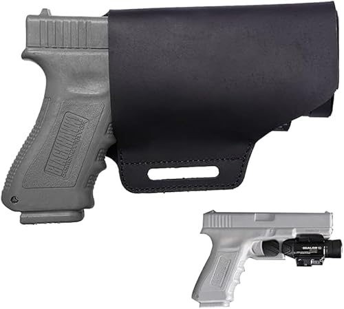 VIPERADE PJ21 Pistolenholster, Universal-Lederholster, passend für Pistolen mit Laser- oder Lichtbefestigung, Holster für Glock 19, 17, für Smith&Wesson Shield, Rechtshänder-Außenbundholster–Schwarz von VIPERADE