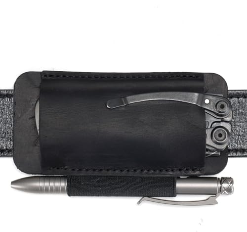 VIPERADE PJ33 Leder EDC Pocket Slip für Rebar Kick/Kräutermesser Mini Messer Taschenlampe Multitool EDC Lederholster Kleine Leder-Allzweckmesserscheide für Gürtel mit Clip-Schwarz von VIPERADE
