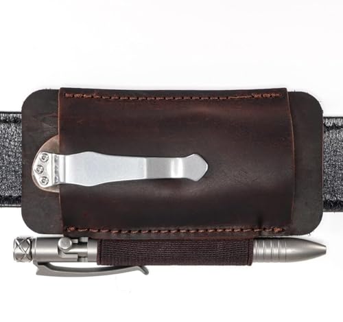 VIPERADE PJ33 Leder EDC Pocket Slip für Rebar Kick/Kräutermesser Mini Messer Taschenlampe Multitool EDC Lederholster Kleine Leder-Allzweckmesserscheide für Gürtel mit Clip-Braun von VIPERADE