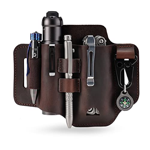 VIPERADE PJ35 EDC Lederscheide Multitool Scheide mit 3 Taschen,Werkzeuge Holster Messer Gürtelscheide Taschenlampen Scheide für Leatherman Multitools/Messerscheide-Braun von VIPERADE