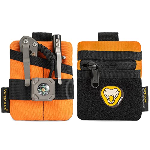 VIPERADE VE13 Mini EDC Pouch,Kleiner EDC Organizer Tasche mit 3 Taschen,Mini EDC Werkzeugtasche mit Klettverschlussbereich,Mini EDC Tasche Kleiner Multitool Organizer Rucksack-Zusatztasche-Orange von VIPERADE