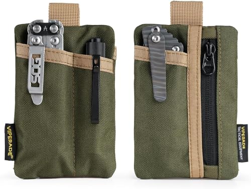 VIPERADE VE29 Mini EDC Pouch Mini Taschen Organizer mit 4 Taschen,Kleine EDC Pocket Organizer Mini Multitool Tasche Schlüsseltasche Klein Herren Geldbörse Klein Rucksack-Zusatztasche-Grün+Khaki von VIPERADE