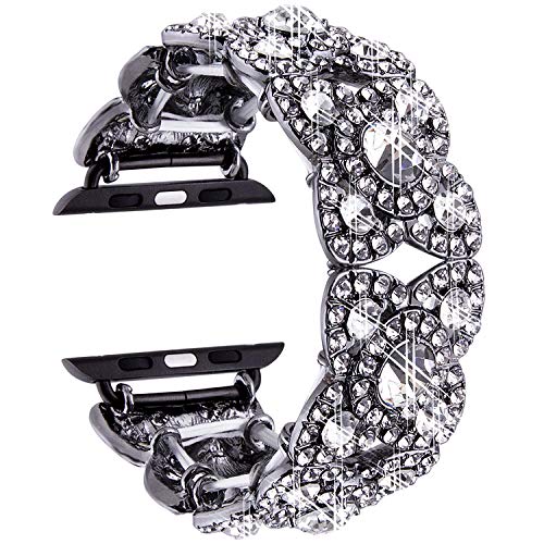 Bling-Armbänder von Viqiv für kompatible Apple Watch 38 mm, 40 mm, 42 mm, 44 mm, iWatch Serie 4 3 2 1, Diamant, Strass, Edelstahl, Metall-Armband, Armband für Frauen, Damen, schwarz, 40mm von VIQIV