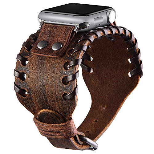 VIQIV Breites Armband aus Leder, kompatibel mit Apple Watch, 38 mm, 40 mm, Sportuhren für Herren und Damen, Unisex, Retro-Ersatzarmband für iWatch Serie SE 6/5/4/3/2/1, Braun von VIQIV