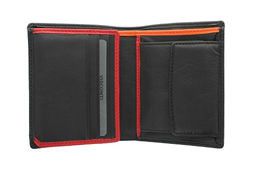 VISCONTI Bond Kollektion DR NO kompakte Herren Brieftasche, Leder BD22 Schwarz/Orange/Rot von VISCONTI