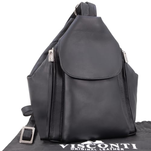 VISCONTI - Damen Leder Rucksackhandtasche - Rucksack Mittelgroß - Backpack mit Verstellbare Schultergurte - DANII - 18357 - Schwarz von VISCONTI