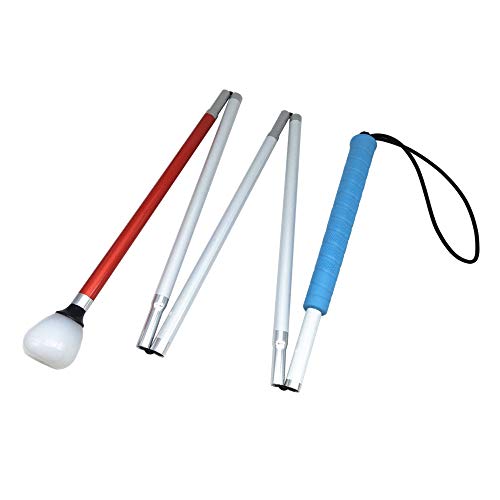 Aluminium Faltlangstock mit 5 Stocksegmenten,Kunststoff-Rollspitze, weiße Stock für Blinde (Blau Griff, 115 cm) von VISIONU