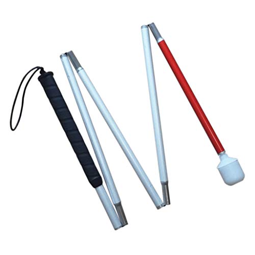 VISIONU Blindenlangstock，weiße Stock， Faltlangstock mit Kautschukgriff, Kunststoff-Rollspitze 125 cm(49.2 inch), 5-teilig von VISIONU