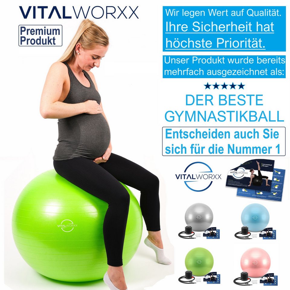 VITALWORXX Gymnastikball VITALWORXX Gymnastikball für Schwangere, extrem stabil, mit Pumpe, Hohe Materialstärke, Anti-Burst-System von VITALWORXX