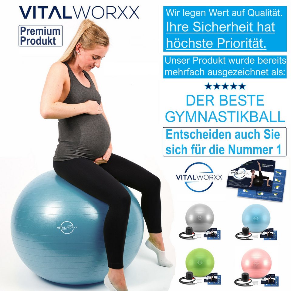 VITALWORXX Gymnastikball VITALWORXX Gymnastikball für Schwangere, extrem stabil, mit Pumpe, Hohe Materialstärke, Anti-Burst-System von VITALWORXX