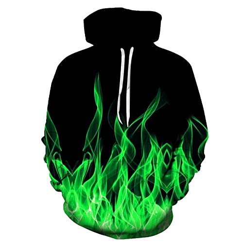 VITREGEN Green Flame 3D Hoodie Mode Paar Pullover Freizeit Sweatshirt von VITREGEN
