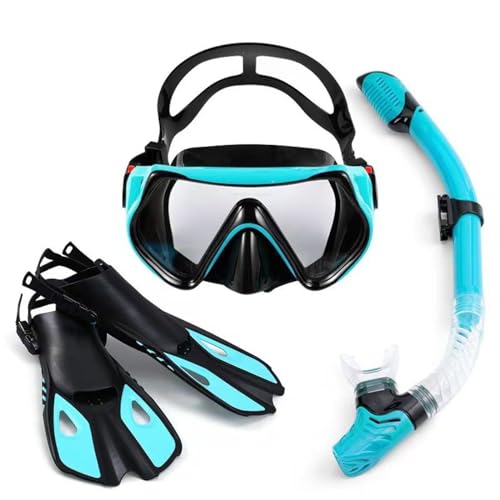 Schnorchelset mit Flossen, Schnorchelausrüstung in Reisegröße mit Schwimmflossen, Hochwertige Tauchermaske für Kinder Erwachsene-Green-A||L/XL von VIXANI