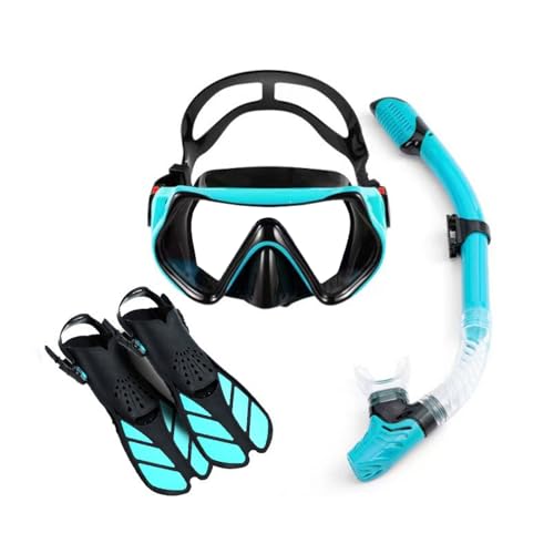 Schnorchelset mit Flossen, Schnorchelausrüstung in Reisegröße mit Schwimmflossen, Hochwertige Tauchermaske für Kinder Erwachsene-Green -D||S/M von VIXANI