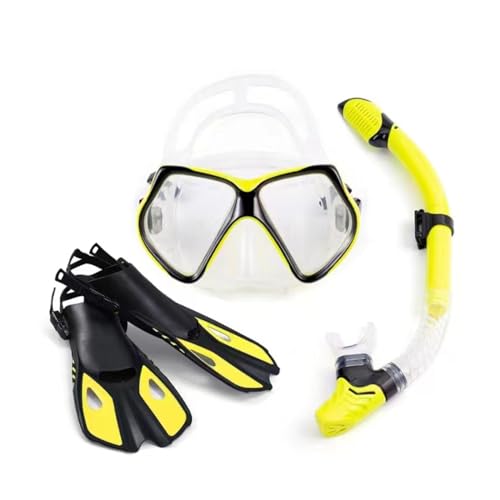 Schnorchelset mit Flossen, Schnorchelausrüstung in Reisegröße mit Schwimmflossen, Hochwertige Tauchermaske für Kinder Erwachsene-Yellow-C||L/XL von VIXANI