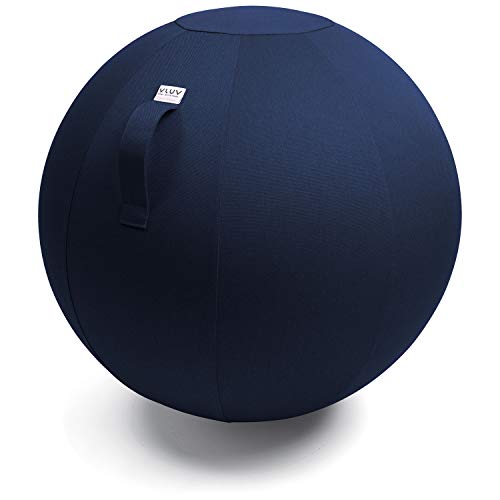 VLUV BOL LEIV Stoff-Sitzball, ergonomisches Sitzmöbel für Büro und Zuhause, Farbe: Royal Blue (blau), Ø 60cm - 65cm, Möbelbezugsstoff, robust und formstabil, mit Tragegriff von VLUV