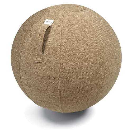 VLUV STOV Stoff-Sitzball, ergonomisches Sitzmöbel für Büro und Zuhause, Farbe: Macchiato (braun), Ø 60cm - 65cm, hochwertiger Möbelbezugsstoff, robust und formstabil, mit Tragegriff von VLUV