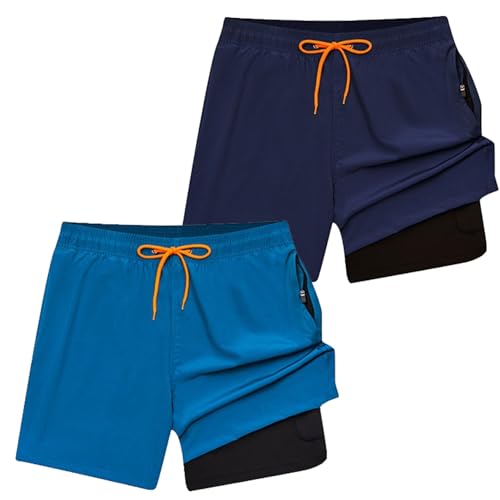2 Stück Driftline Boardshorts für Herren, Slim-Fit-Shorts mit Reißverschlusstaschen, schnell trocknende Boardshorts mit Kompressionsfutter (18,S) von VNDUIFH