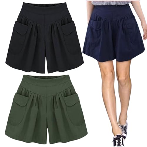 2 Stück Elmyse-Shorts, lässige Strand-Hot-Shorts für Damen mit elastischem Bund, Plissierte Shorts mit hoher Taille und weitem Bein (2,5XL) von VNDUIFH