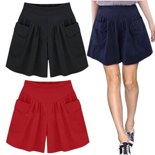 2 Stück Elmyse-Shorts, lässige Strand-Hot-Shorts für Damen mit elastischem Bund, Plissierte Shorts mit hoher Taille und weitem Bein (4,3XL) von VNDUIFH