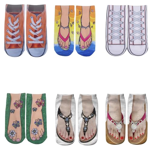 6 Paar Socken mit lustigem Aufdruck, Socken mit Maniküre-Aufdruck, lustige 3D-Flip-Flops-Socken, Socken mit 3D-Muster (D,24cm) von VNDUIFH