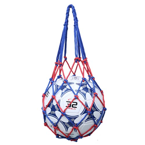 VOANZO 5 Stück handgewebte Netztasche Tragbare Fußballnetz-Tasche, Basketballtasche, Rugby-Ball-Tasche, Volleyball-Netz-Tasche, Geeignet für Beach-Volleyball-Fußball-Basketball (rot blau) von VOANZO