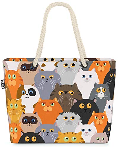 VOID Cartoon Katzen Strandtasche Shopper 58x38x16cm 23L XXL Einkaufstasche Tasche Reisetasche Beach Bag von VOID