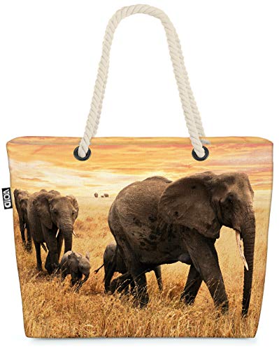 VOID Elefanten Steppe Afrika Strandtasche Shopper 58x38x16cm 23L XXL Einkaufstasche Tasche Reisetasche Beach Bag von VOID