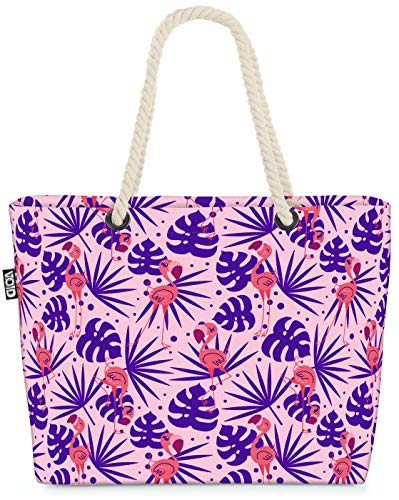 VOID Flamingo Palmen lila Strandtasche Shopper 58x38x16cm 23L XXL Einkaufstasche Tasche Reisetasche Beach Bag von VOID