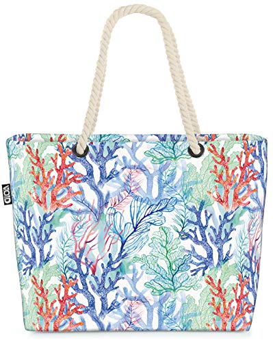VOID Korallen Aquarell Strandtasche Shopper 58x38x16cm 23L XXL Einkaufstasche Tasche Reisetasche Beach Bag, Kissen Farbe:Blau von VOID