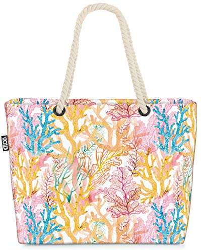 VOID Korallen Aquarell Strandtasche Shopper 58x38x16cm 23L XXL Einkaufstasche Tasche Reisetasche Beach Bag, Kissen Farbe:Rosa von VOID