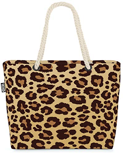VOID Leopard Leo-Print Muster Strandtasche Shopper 58x38x16cm 23L XXL Einkaufstasche Tasche Reisetasche Beach Bag von VOID