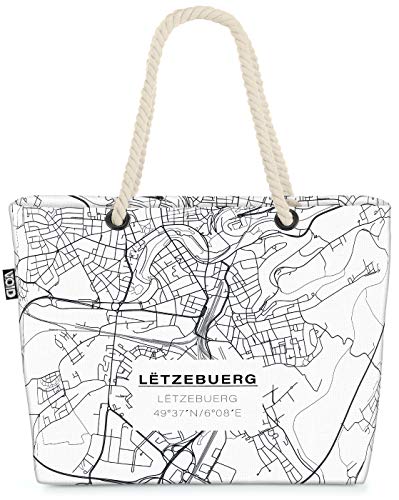 VOID Luxemburg Karte Strandtasche Shopper 58x38x16cm 23L XXL Einkaufstasche Tasche Reisetasche Beach Bag von VOID