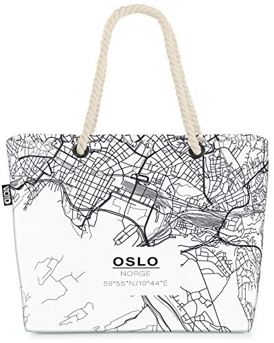 VOID Oslo Karte Strandtasche Shopper 58x38x16cm 23L XXL Einkaufstasche Tasche Reisetasche Beach Bag von VOID