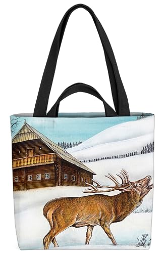 VOID Röhrender Hirsch Bauernhof Hof Tasche 33x33x14cm,15l Einkaufs-Beutel Shopper Einkaufs-Tasche Bag von VOID